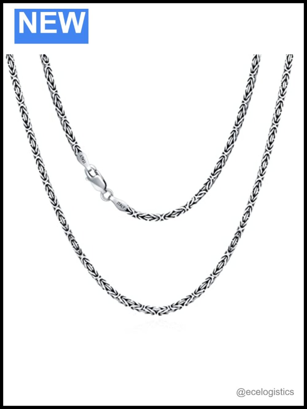 925 Sterling Silver 2.5mm Byzantine Chain Link Necklace 16 Inch Lobster Clasp